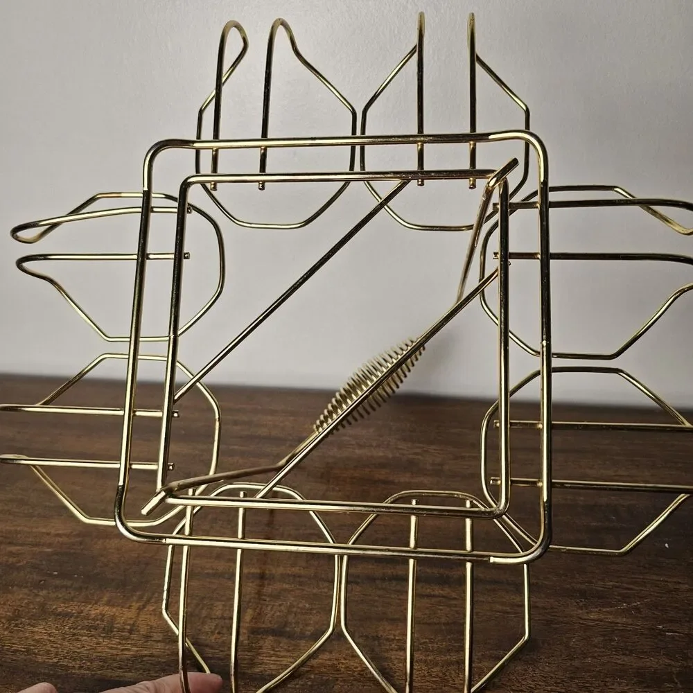 Vintage Mid-Century Modern Gold Metal Barware Caddy 8 Cocktail Glass Carrier
